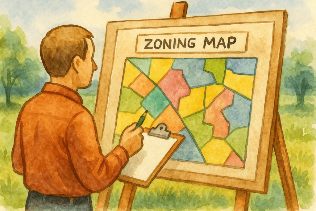 man looking at zoning map