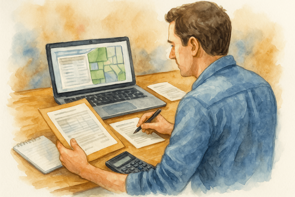 man doing market research to sell land