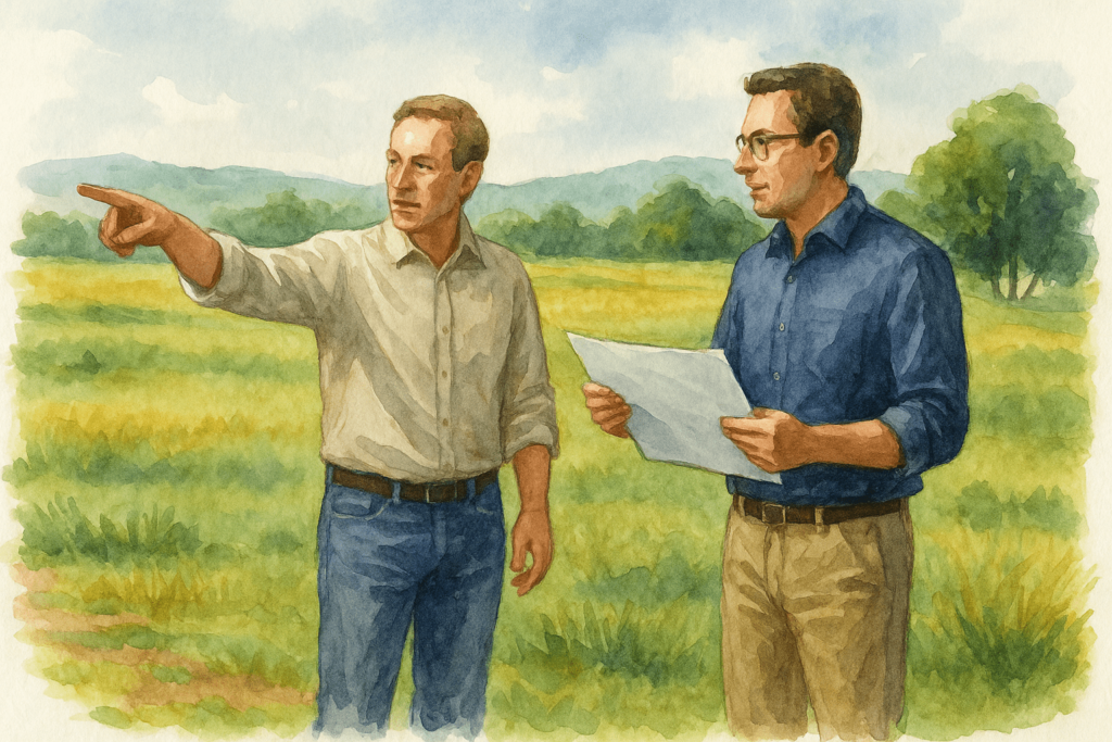 seller showing land to buyer